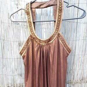 Oleg Cassini OCOC Shimmery Jeweled Bronze Sleeveless Midi Dress - 2